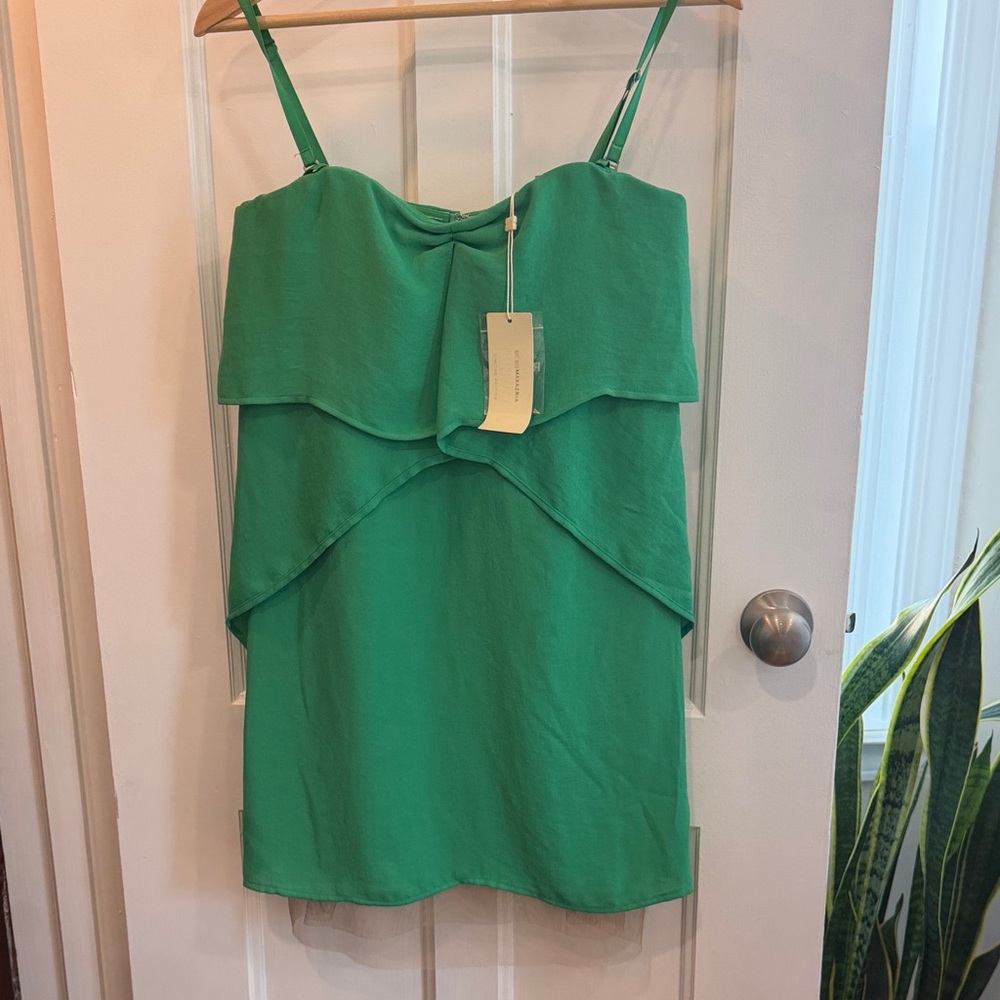 BCBGMaxAzria Emerald Green Layered Strapless Mini Dress